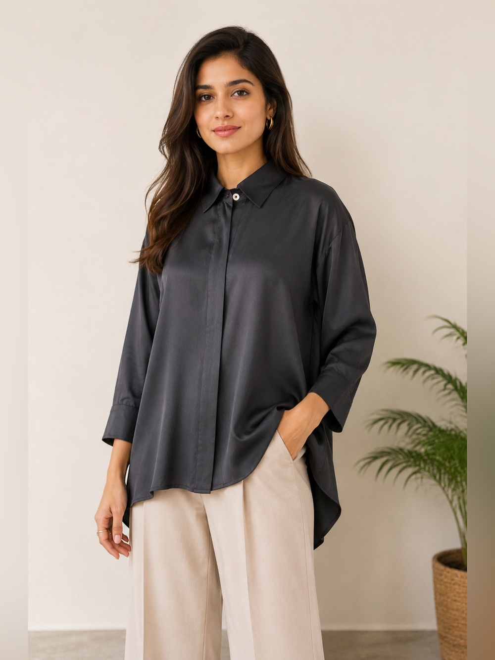 Planet Women's Black Silk Button-Down Shirt One Size Fits All